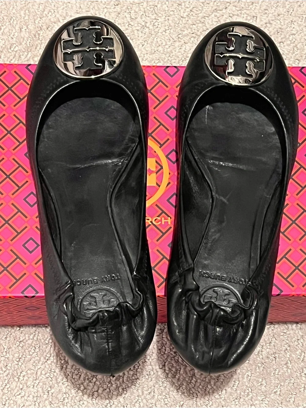 Tory Burch Black Leather Reva Flats